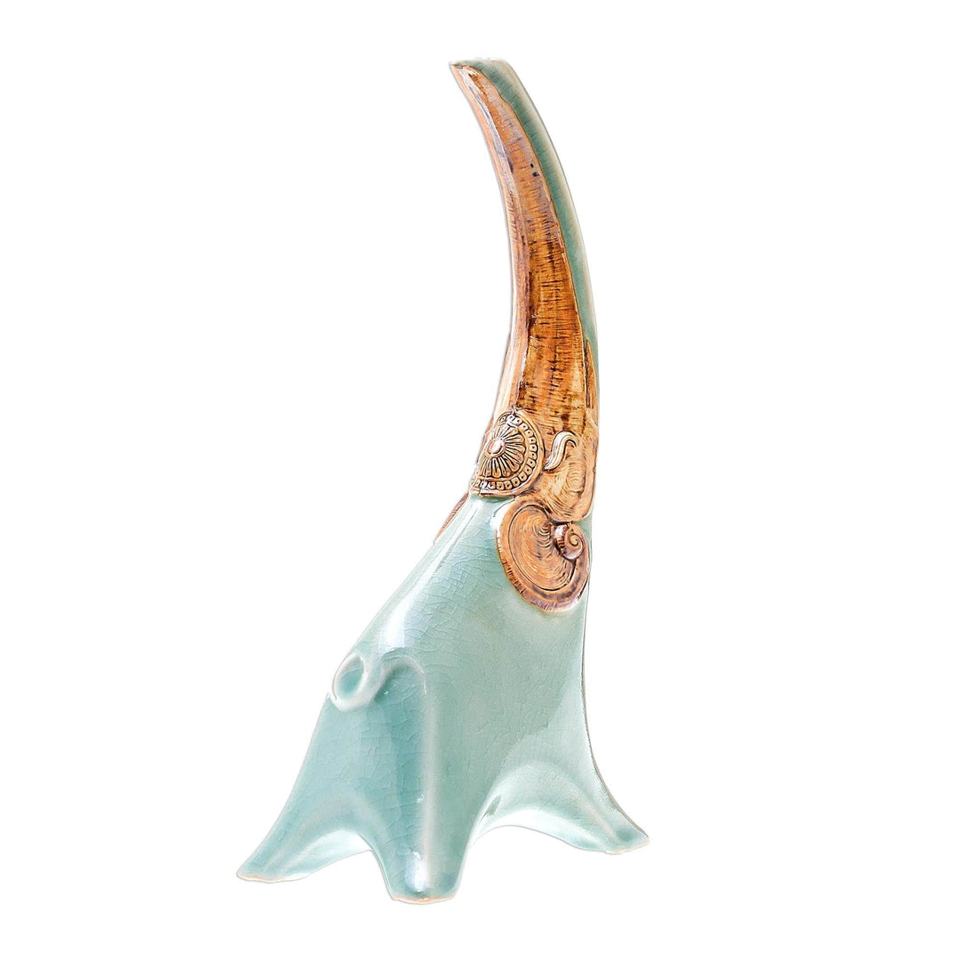Celadon Ceramic Elephant Vase from Thailand - Cheerful Trumpet