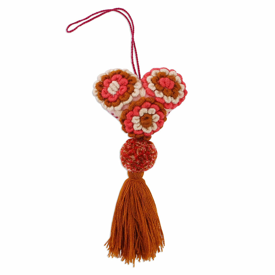 Handcrafted Pink and Burnt Sienna Heart Ornaments (Set of 4) - Heart's Joy in Red