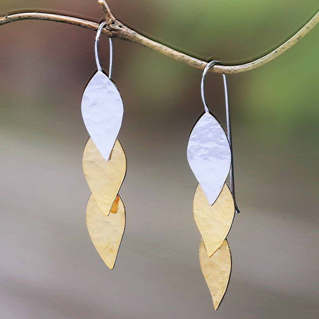 Modern Gold Accent Sterling Silver Dangle Earrings from Bali - Fall Gold