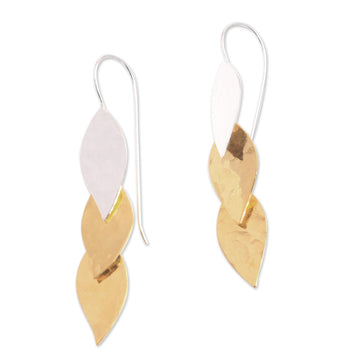Modern Gold Accent Sterling Silver Dangle Earrings from Bali - Fall Gold