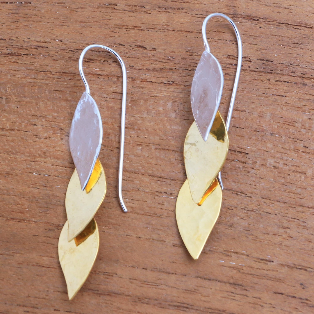 Modern Gold Accent Sterling Silver Dangle Earrings from Bali - Fall Gold