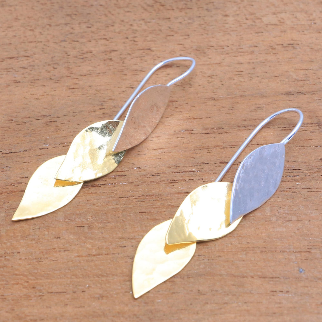 Modern Gold Accent Sterling Silver Dangle Earrings from Bali - Fall Gold