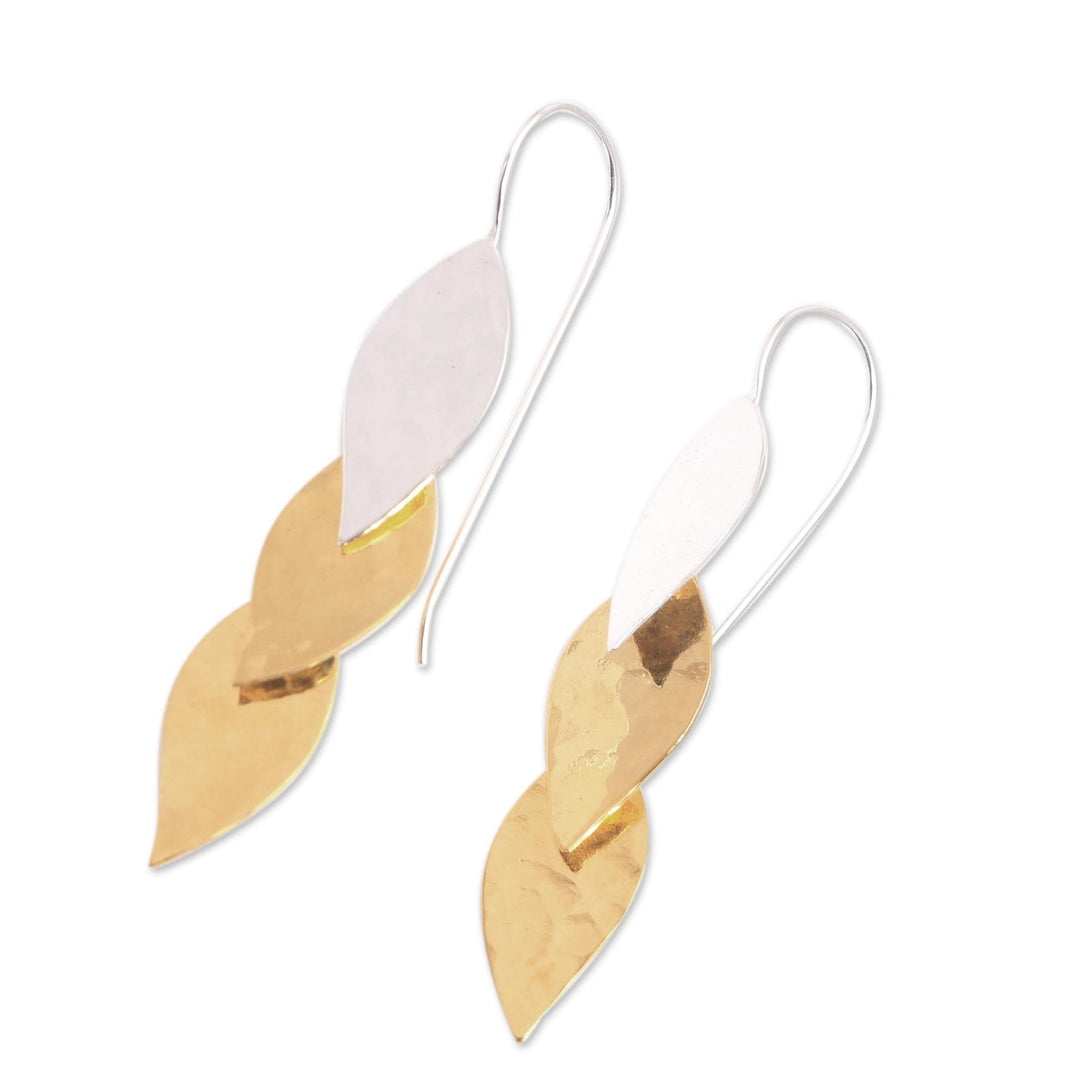 Modern Gold Accent Sterling Silver Dangle Earrings from Bali - Fall Gold