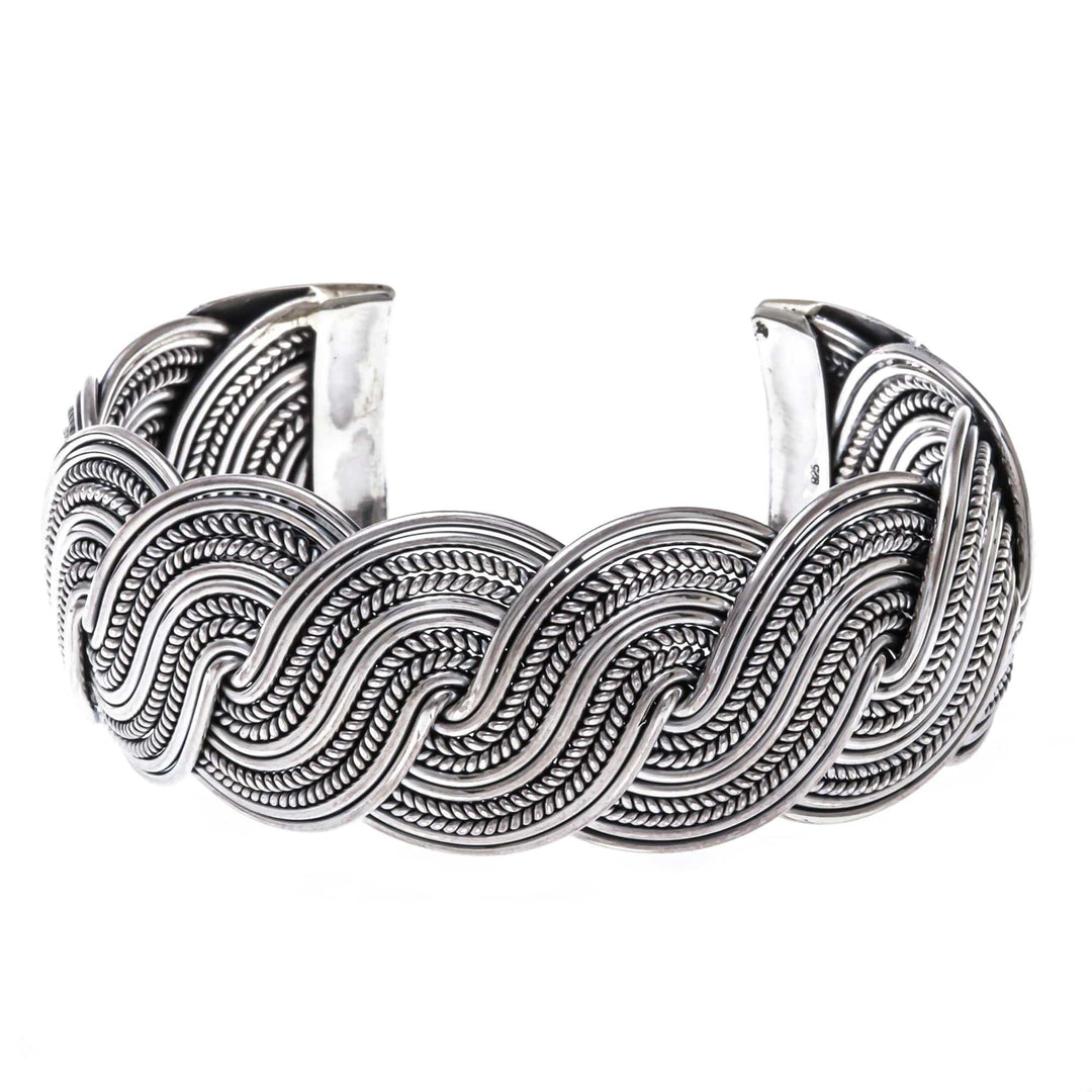 Serpentine Intertwined Sterling Silver Bands Cuff Bracelet - Serpentine Elegance
