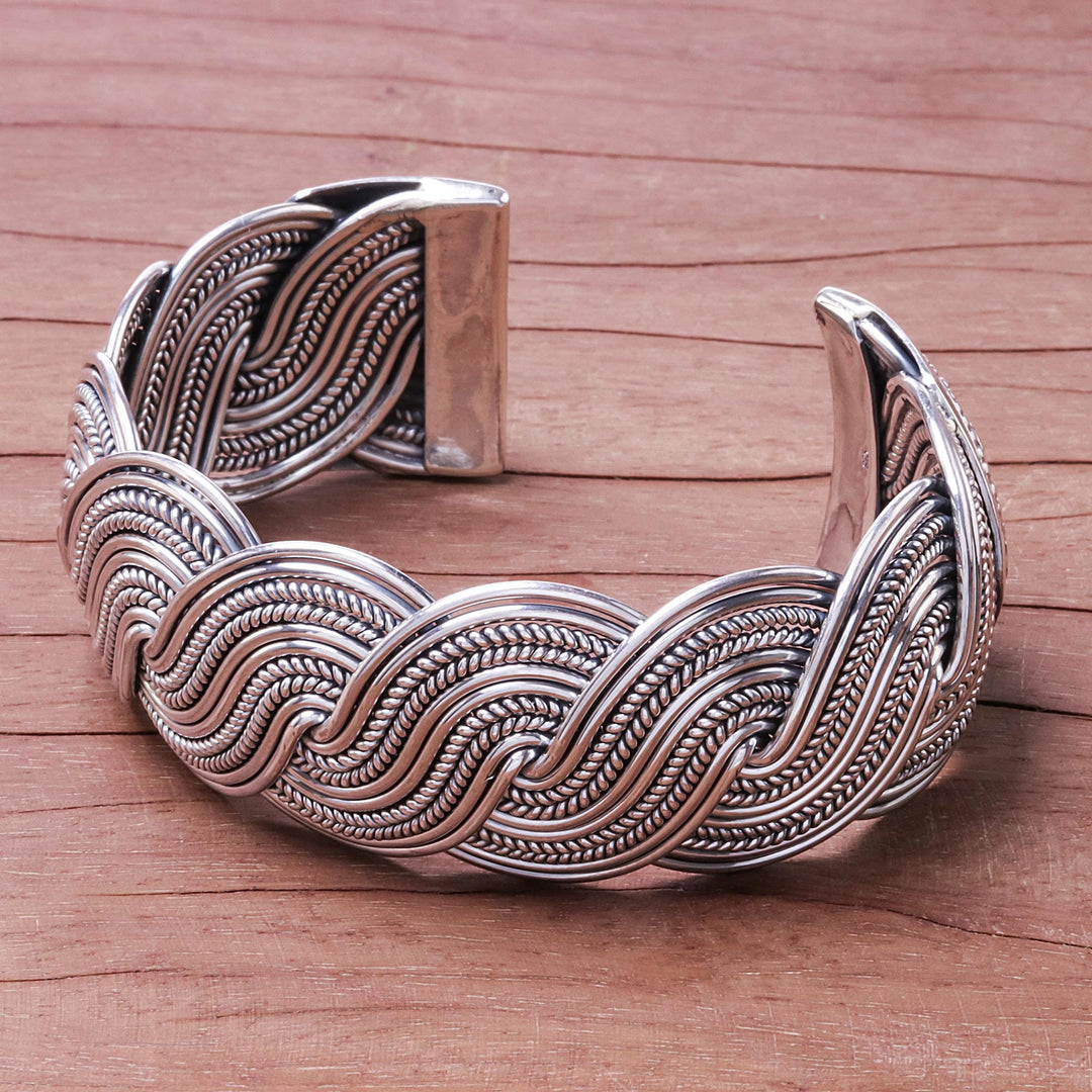Serpentine Intertwined Sterling Silver Bands Cuff Bracelet - Serpentine Elegance