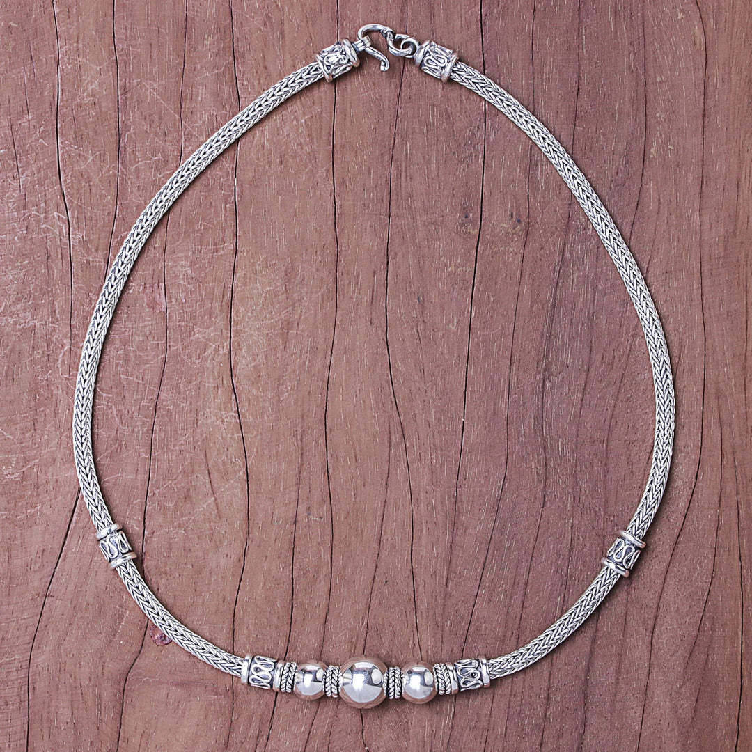 Sterling Silver Sphere and Naga Chain Pendant Necklace - Simply Refined