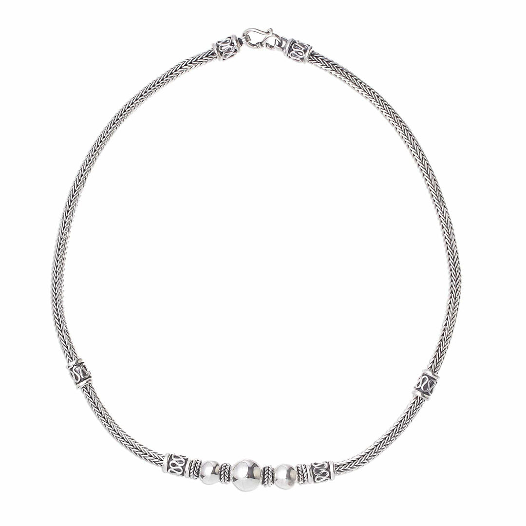 Sterling Silver Sphere and Naga Chain Pendant Necklace - Simply Refined