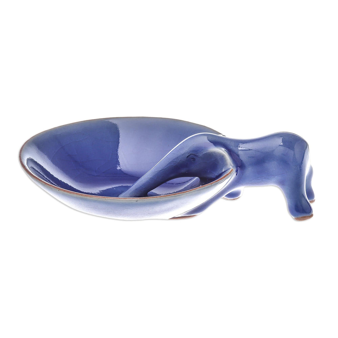 Elephant-Themed Blue Ceramic Incense Holder from Thailand - Sipping Elephant
