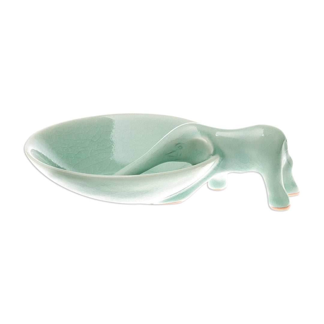 Elephant-Themed Celadon Ceramic Incense Holder - Sipping Elephant