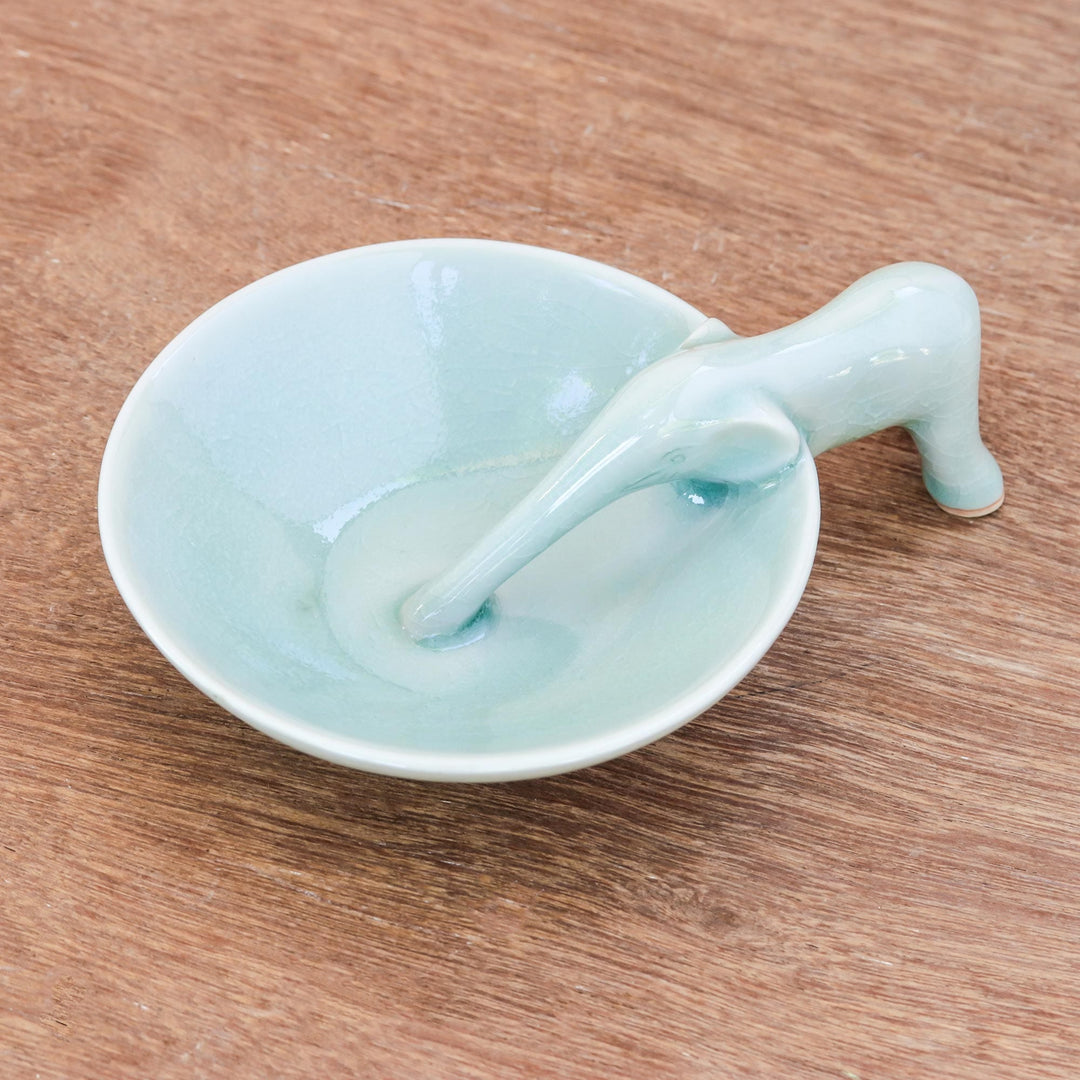 Elephant-Themed Celadon Ceramic Incense Holder - Sipping Elephant