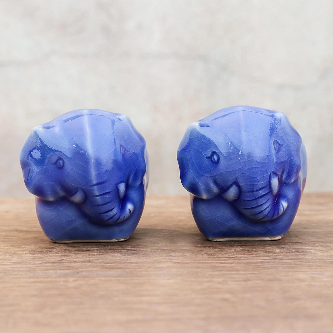 Blue Ceramic Elephant Egg Cups from Thailand (Pair) - Elephant Sisters