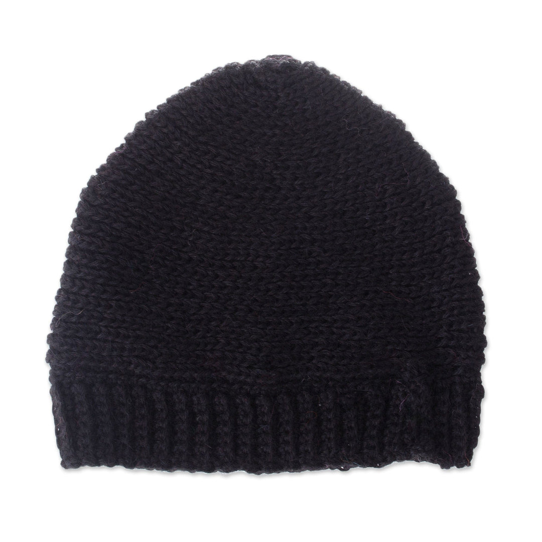 Black Hand Crocheted 100% Alpaca Hat from Peru - Nightfall