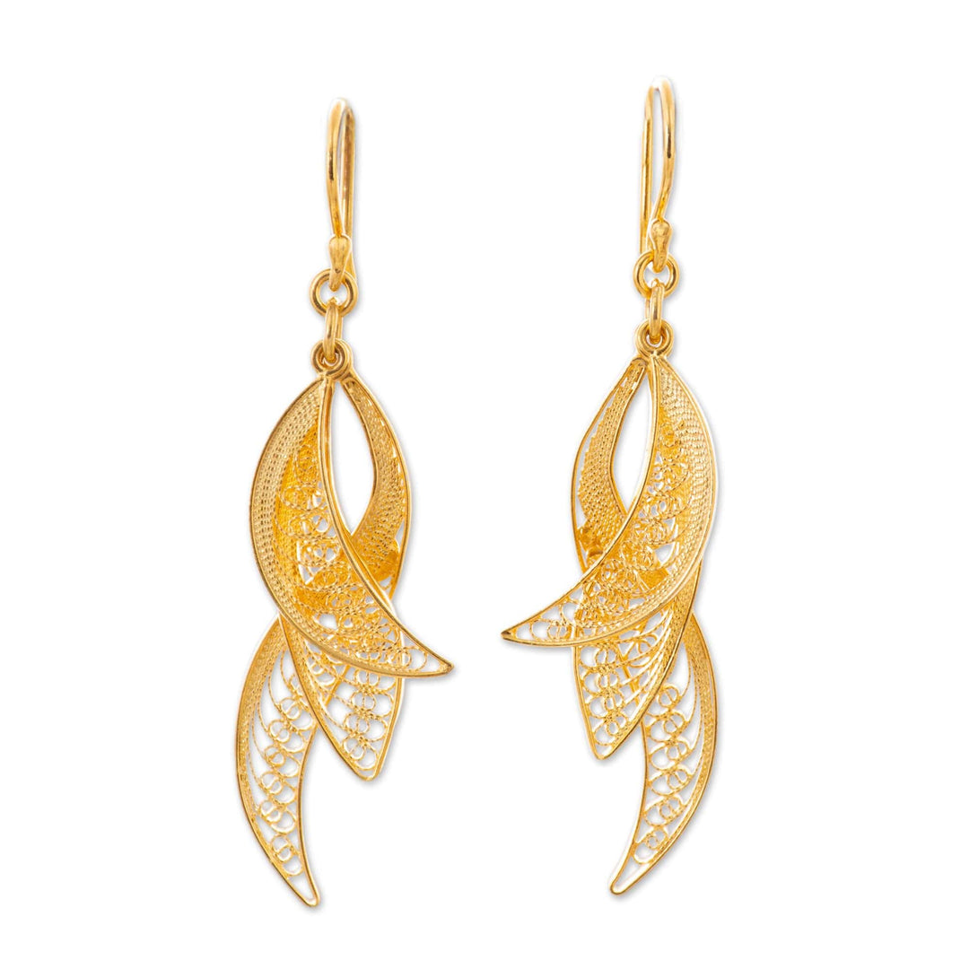 24k Gold Plated Sterling Silver Filigree Dangle Earrings - Windswept