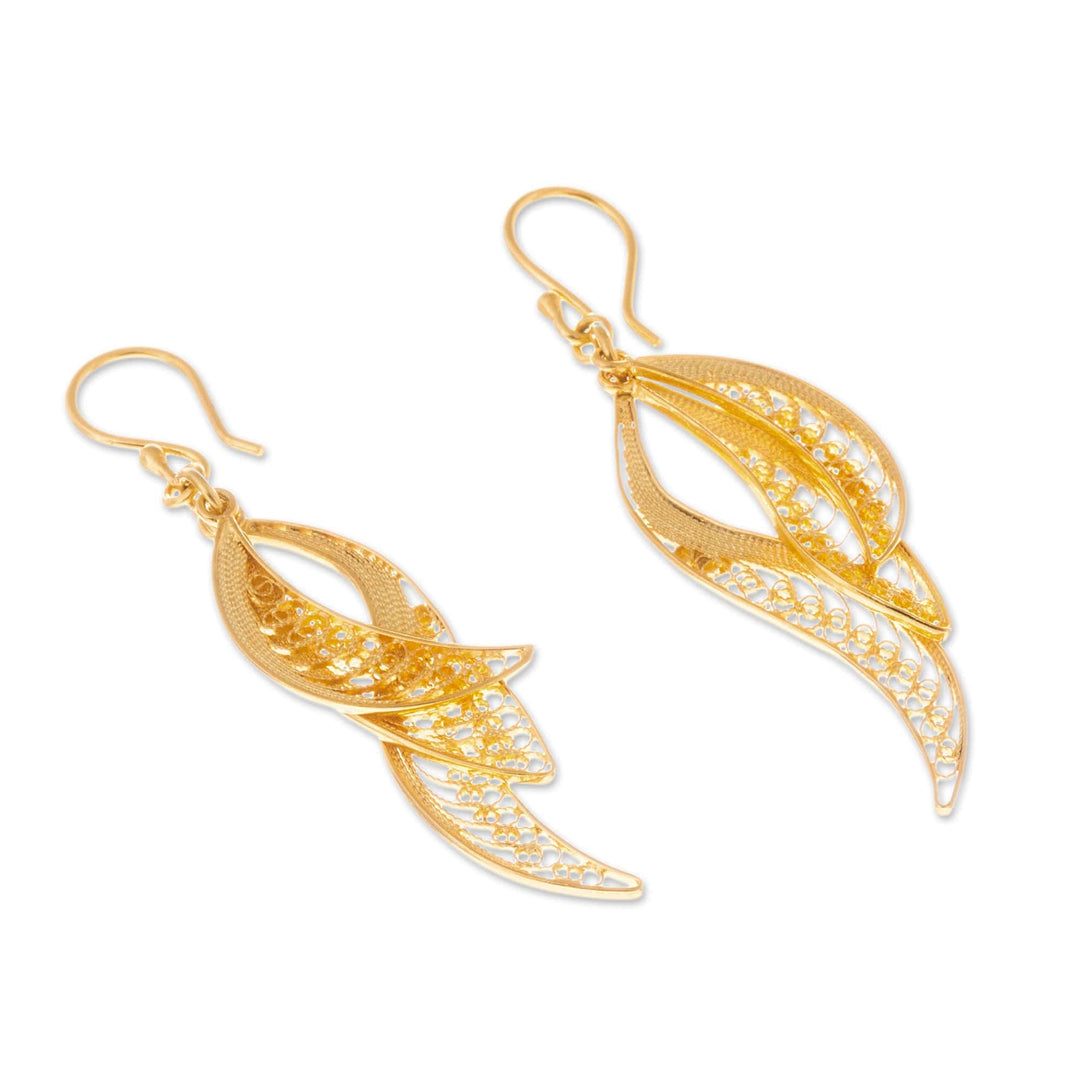 24k Gold Plated Sterling Silver Filigree Dangle Earrings - Windswept