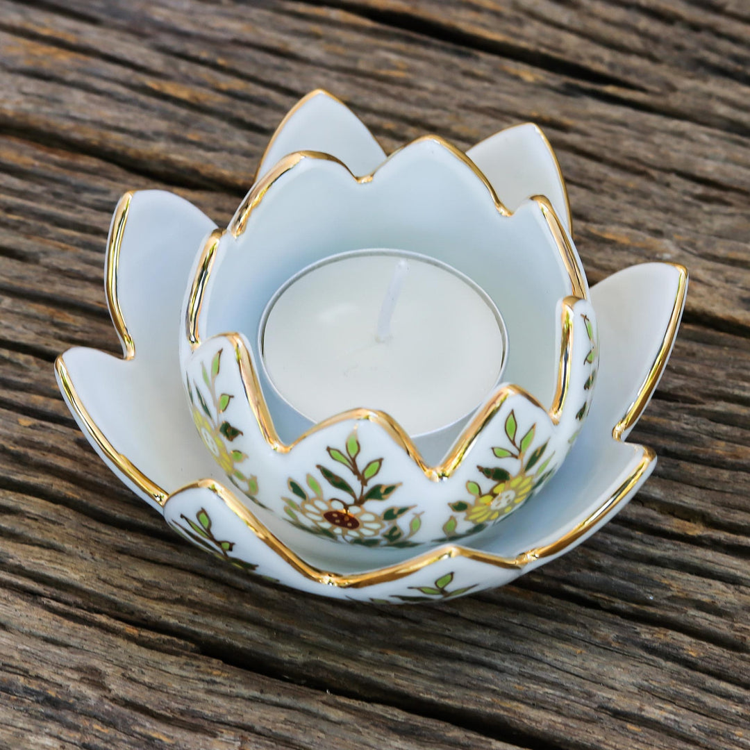 Benjarong Porcelain Incense and Candle Holder (3 Piece) - Lotus Scent