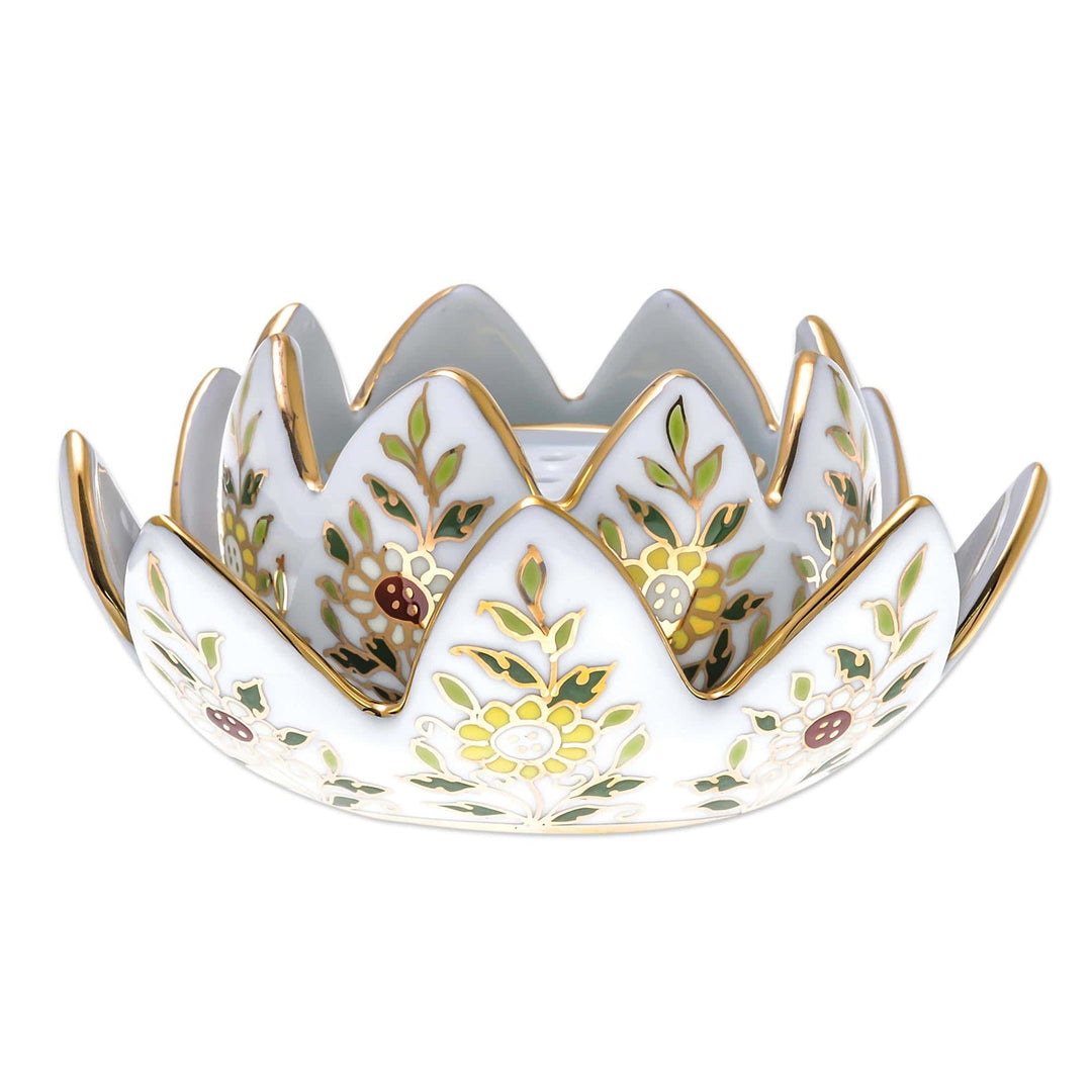 Benjarong Porcelain Incense and Candle Holder (3 Piece) - Lotus Scent