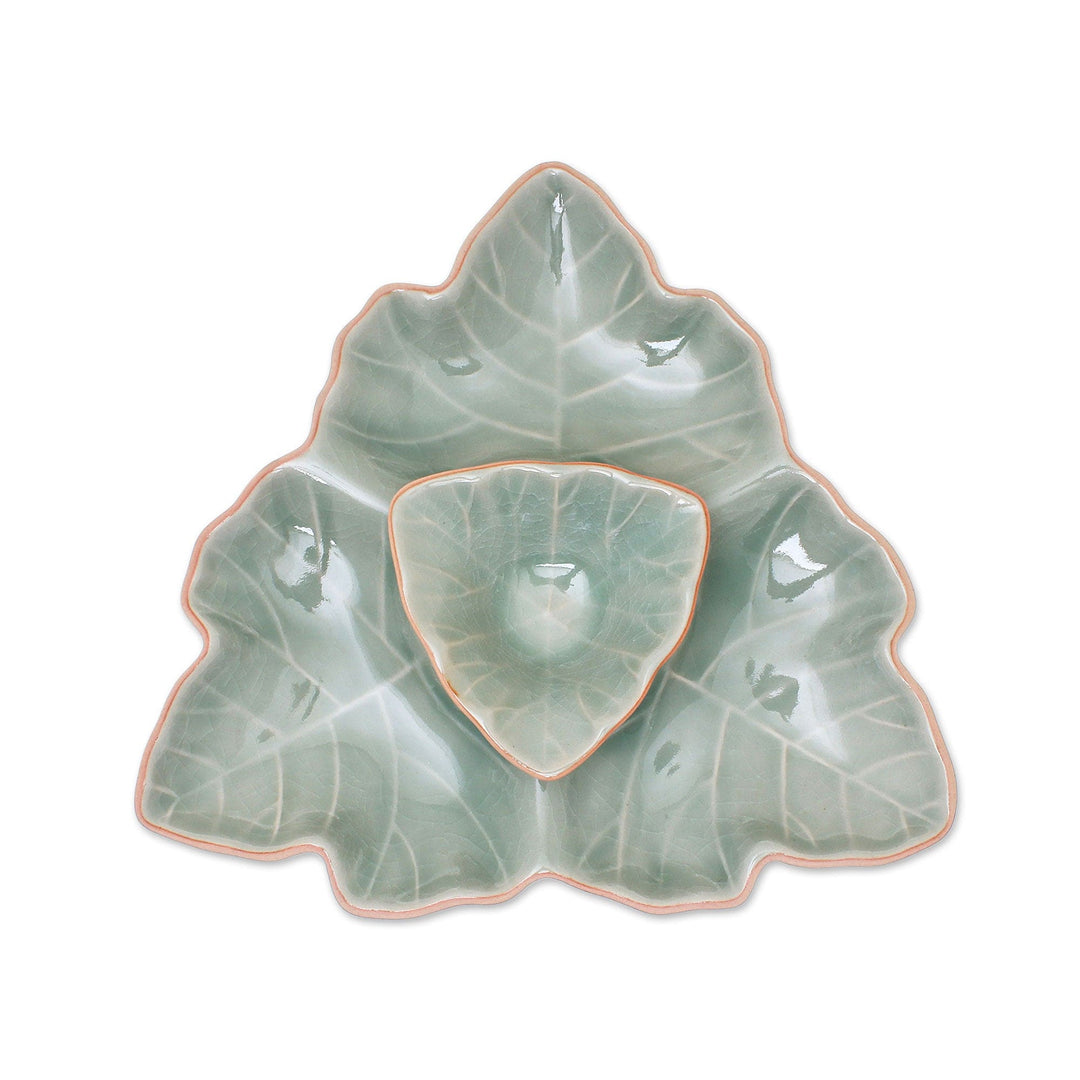 Green Leaf Celadon Ceramic Appetizer Dishes (Pair) - Maple Leaf