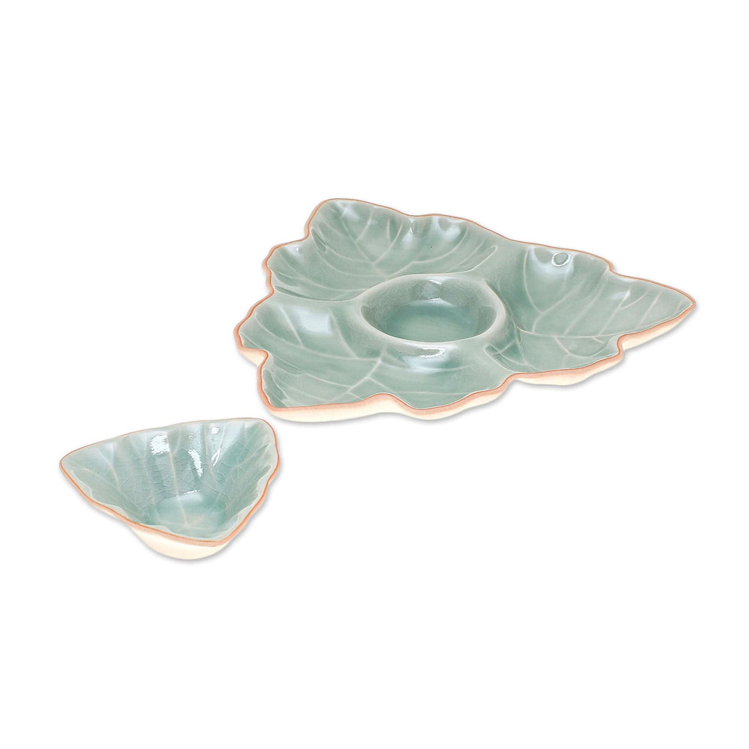 Green Leaf Celadon Ceramic Appetizer Dishes (Pair) - Maple Leaf