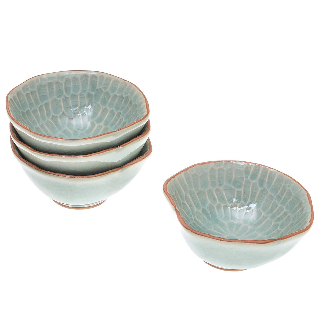 Celadon Ceramic Appetizer Bowls from Thailand (Set of 4) - Sunflower Dream