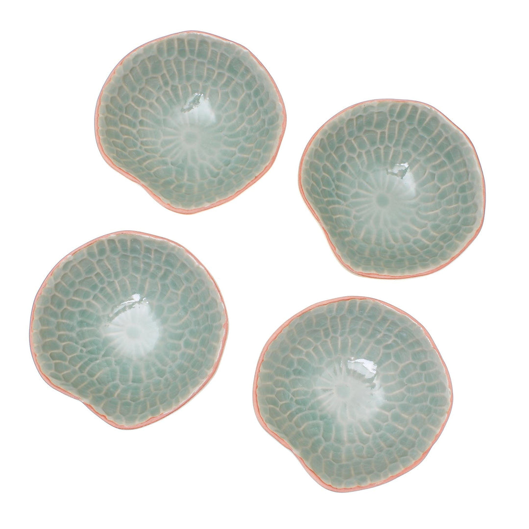 Celadon Ceramic Appetizer Bowls from Thailand (Set of 4) - Sunflower Dream