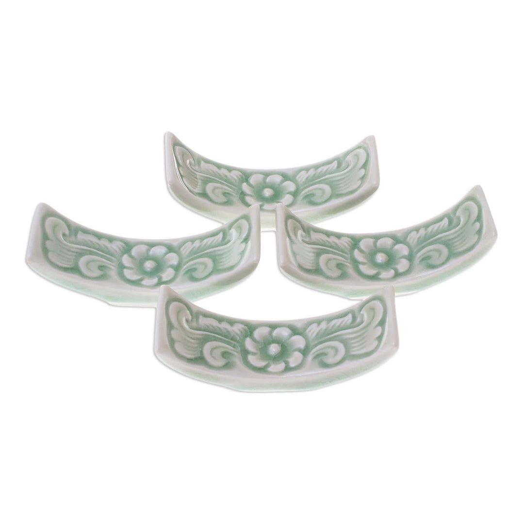Floral Celadon Ceramic Chopstick Rests (Set of 4) - Flower Cuisine