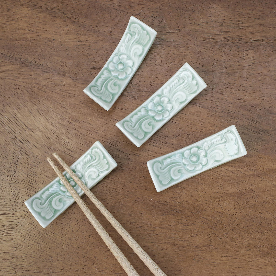 Floral Celadon Ceramic Chopstick Rests (Set of 4) - Flower Cuisine