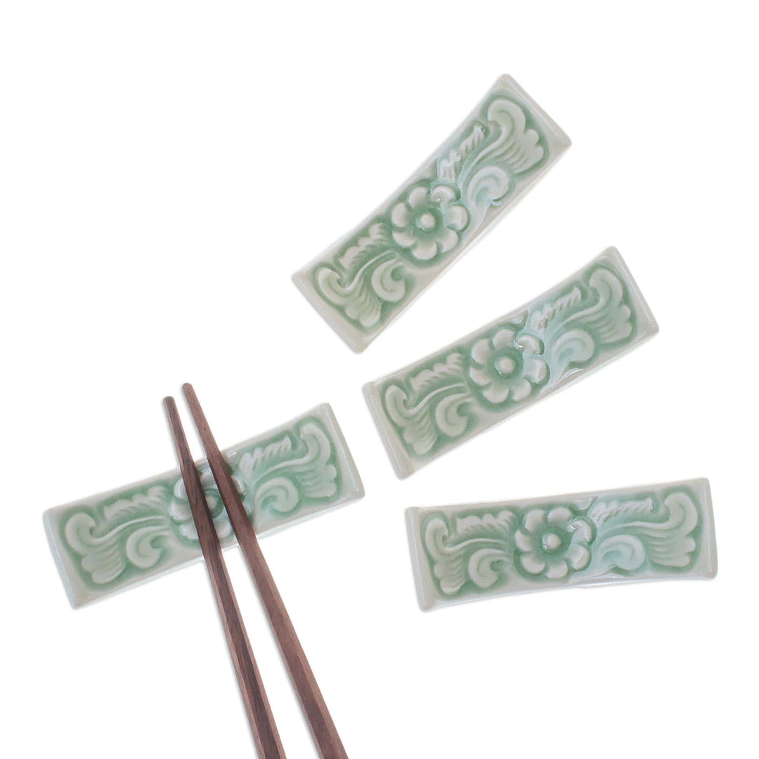 Floral Celadon Ceramic Chopstick Rests (Set of 4) - Flower Cuisine
