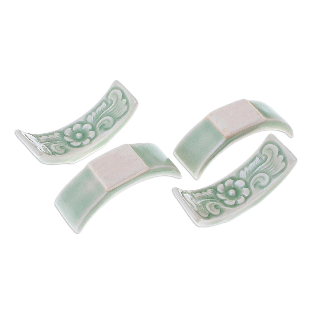 Floral Celadon Ceramic Chopstick Rests (Set of 4) - Flower Cuisine
