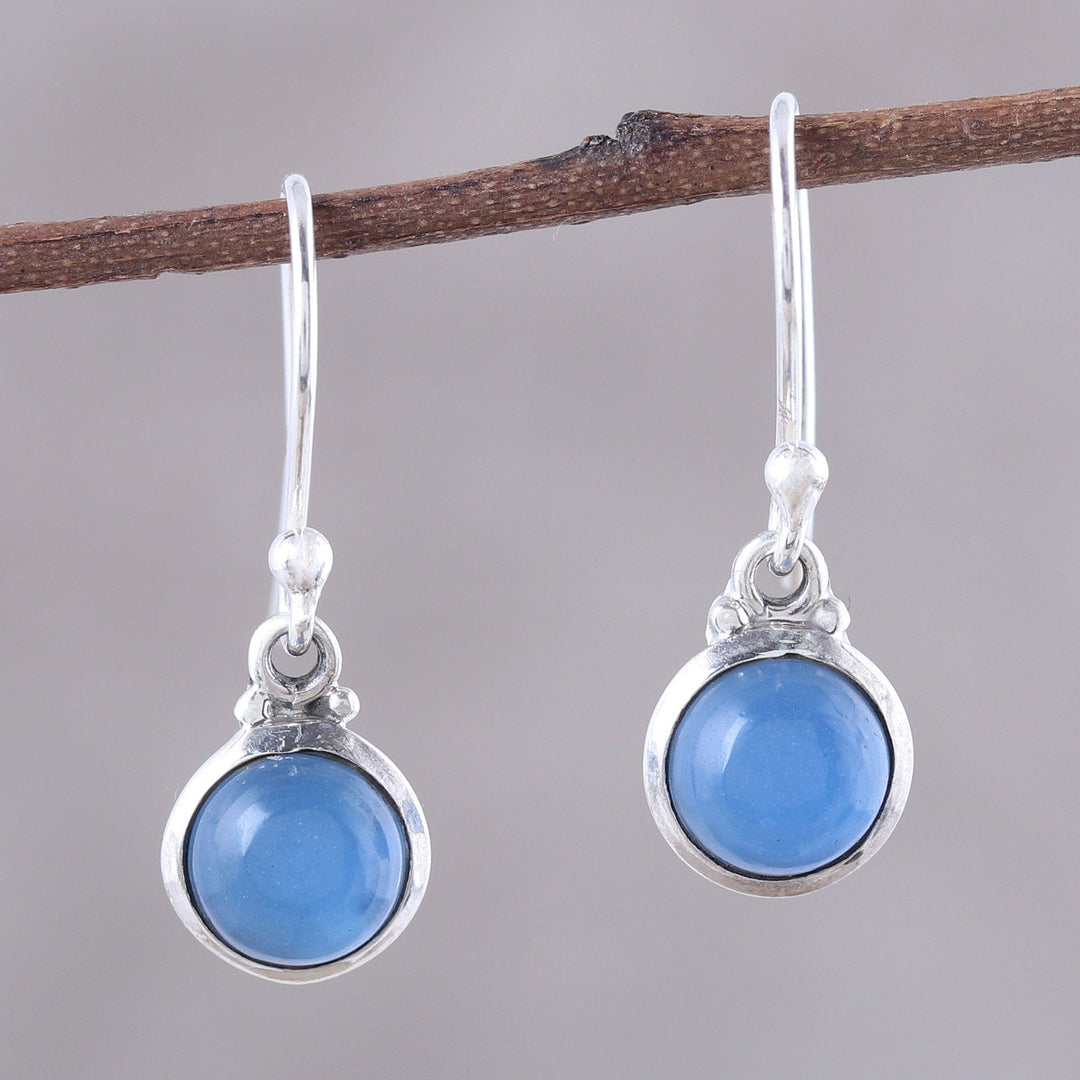 Round Chalcedony Dangle Earrings from India - Happy Glow