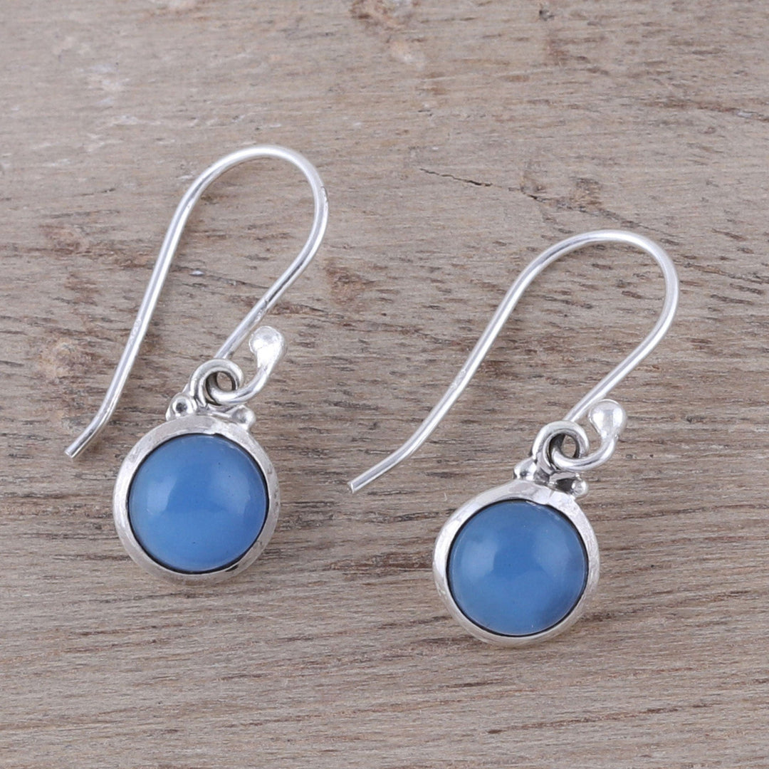 Round Chalcedony Dangle Earrings from India - Happy Glow