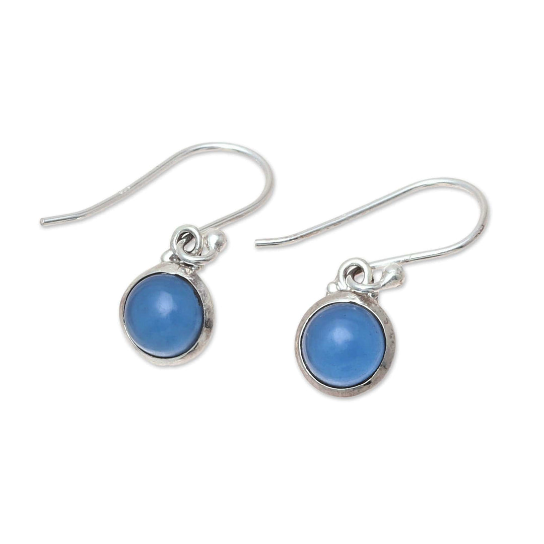 Round Chalcedony Dangle Earrings from India - Happy Glow