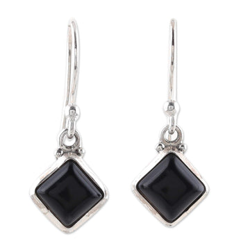 Square Onyx Dangle Earrings Crafted in India - Happy Kites in Black