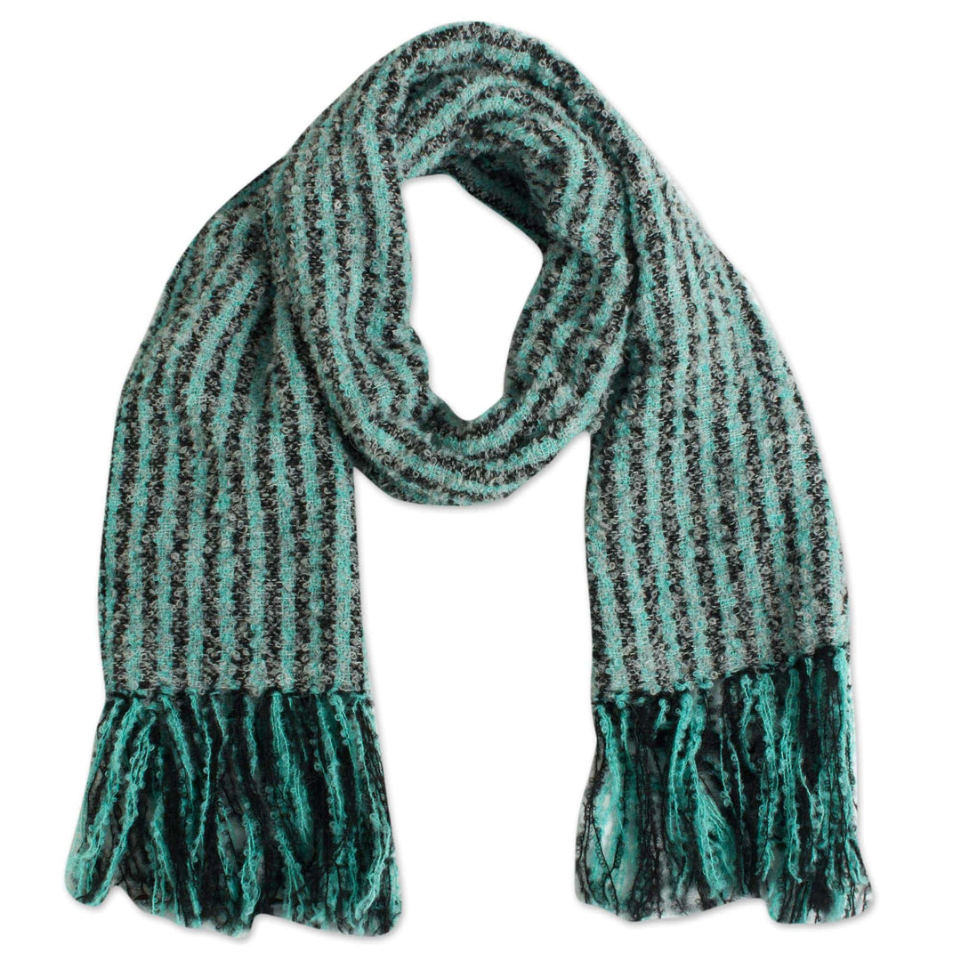 Handwoven Alpaca Blend Scarf with Aqua Stripes from Peru - Bay Stripes
