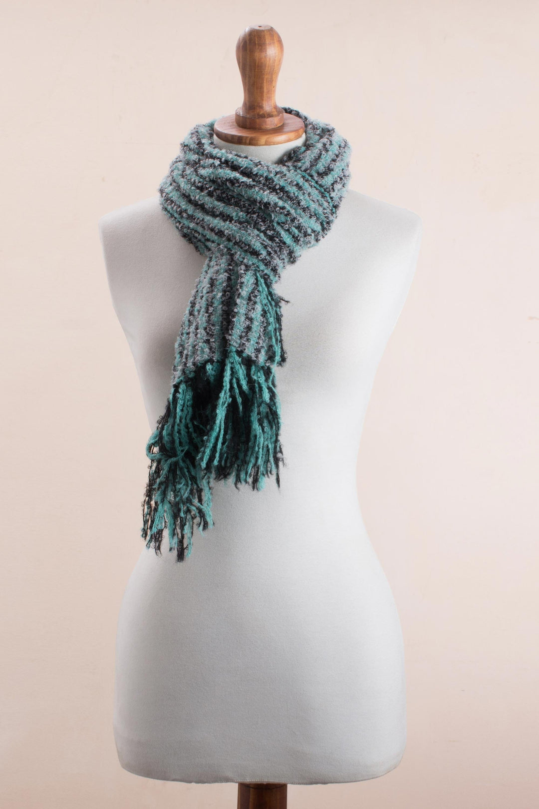 Handwoven Alpaca Blend Scarf with Aqua Stripes from Peru - Bay Stripes