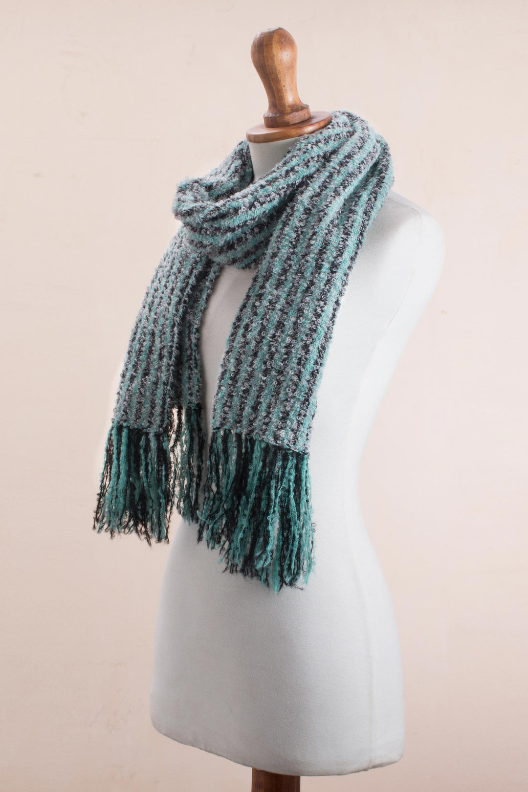 Handwoven Alpaca Blend Scarf with Aqua Stripes from Peru - Bay Stripes