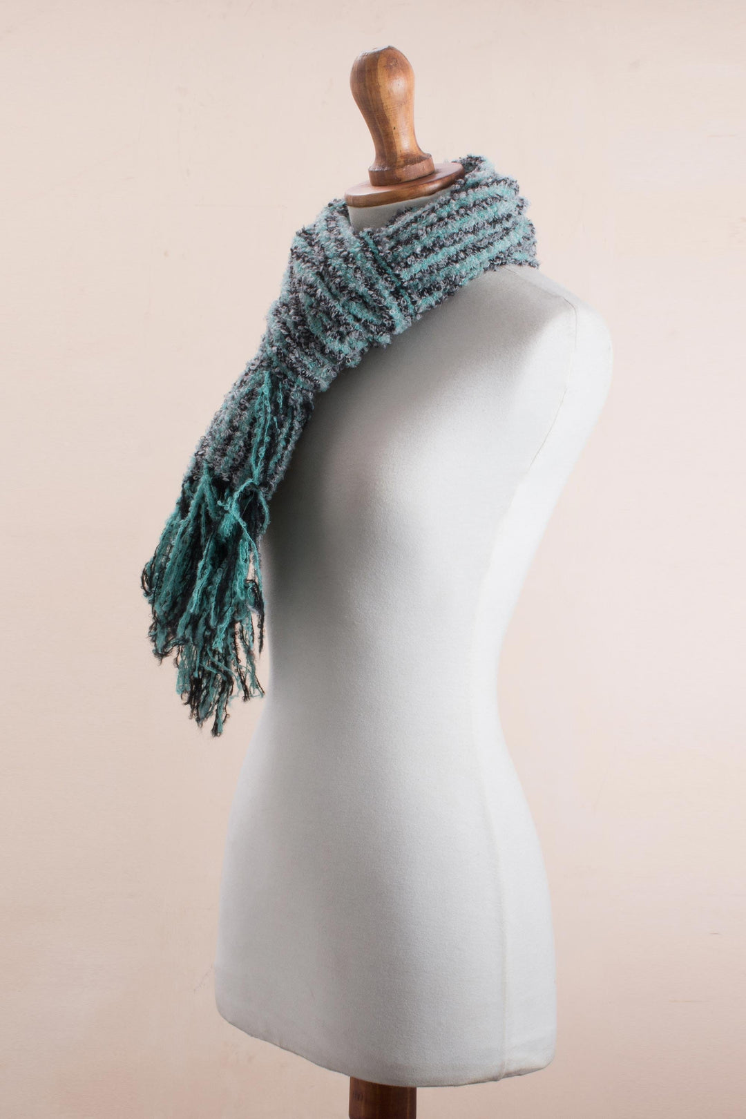 Handwoven Alpaca Blend Scarf with Aqua Stripes from Peru - Bay Stripes