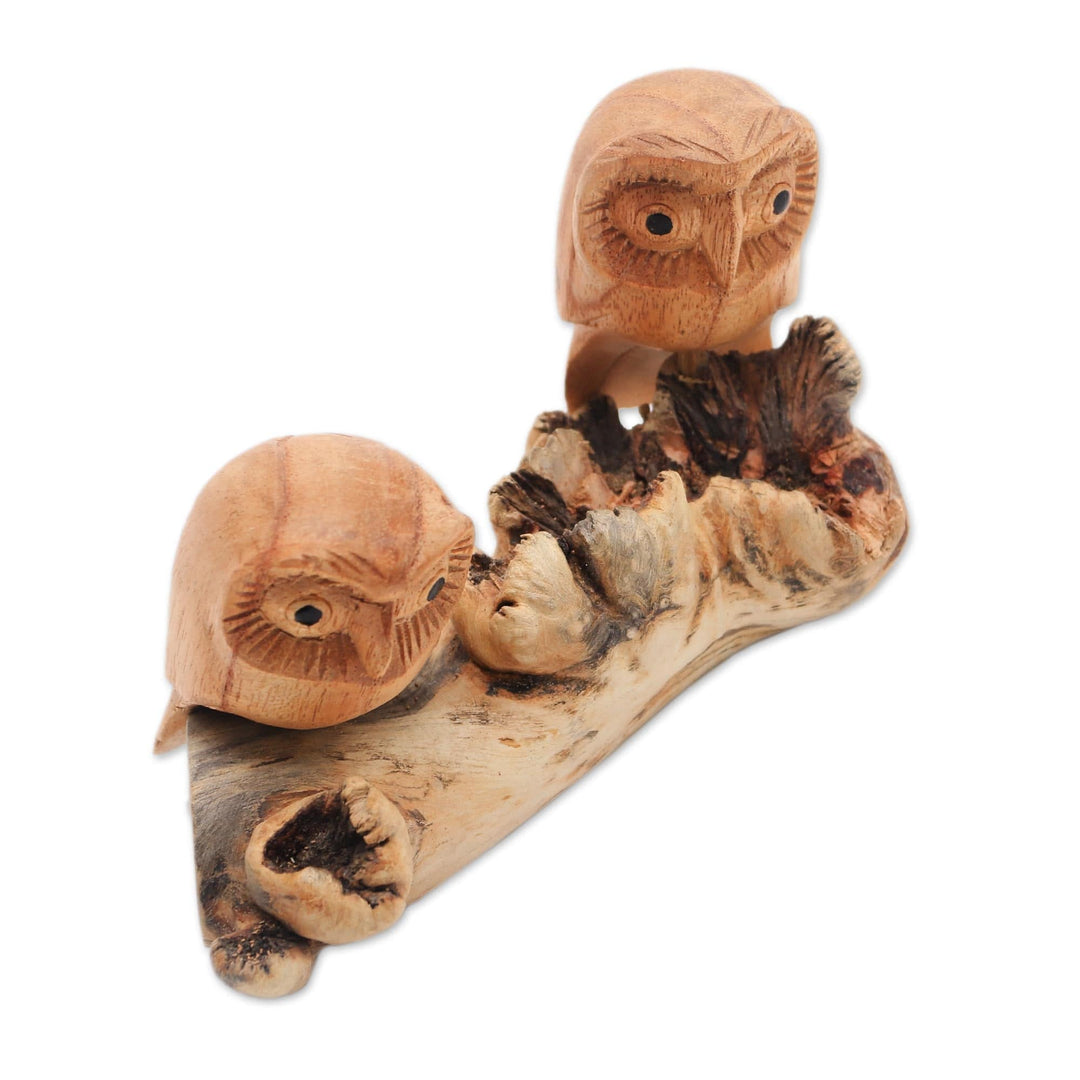 Jempinis Wood Owl Sculpture from Bali - Owl Romance