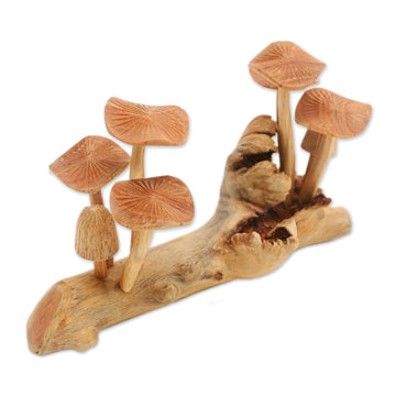 Jempinise Wood Mushroom Sculpture from Bali - Mushroom Field