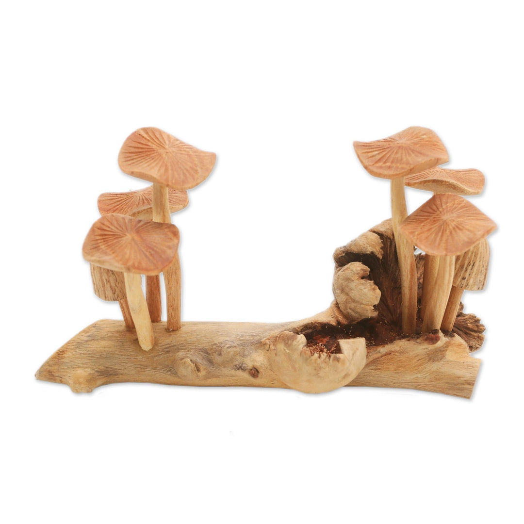 Jempinise Wood Mushroom Sculpture from Bali - Mushroom Field