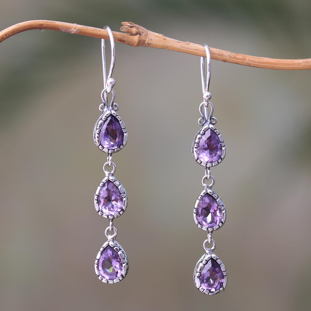 4-Carat Teardrop Amethyst Dangle Earrings from Bali - Eternity Drop