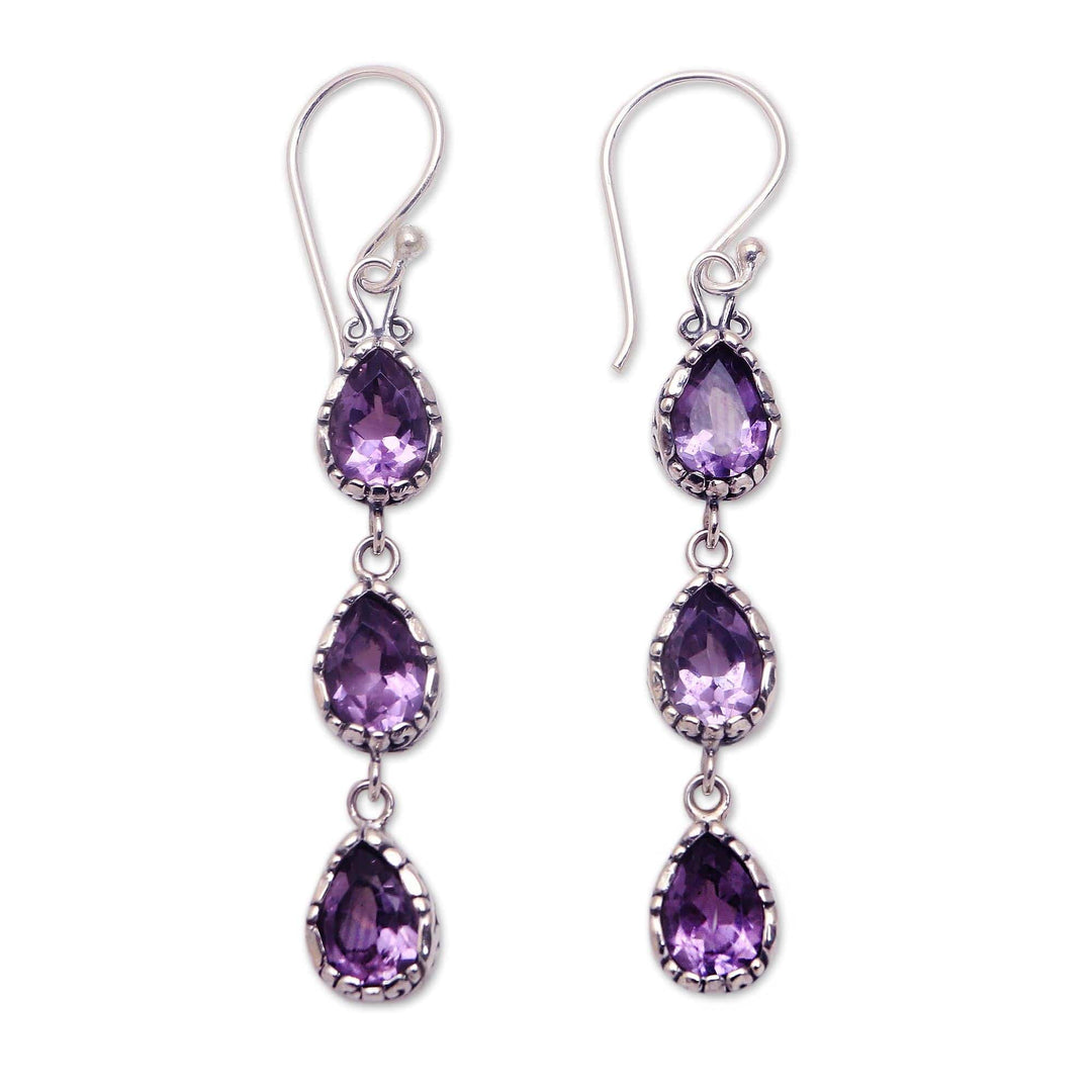 4-Carat Teardrop Amethyst Dangle Earrings from Bali - Eternity Drop