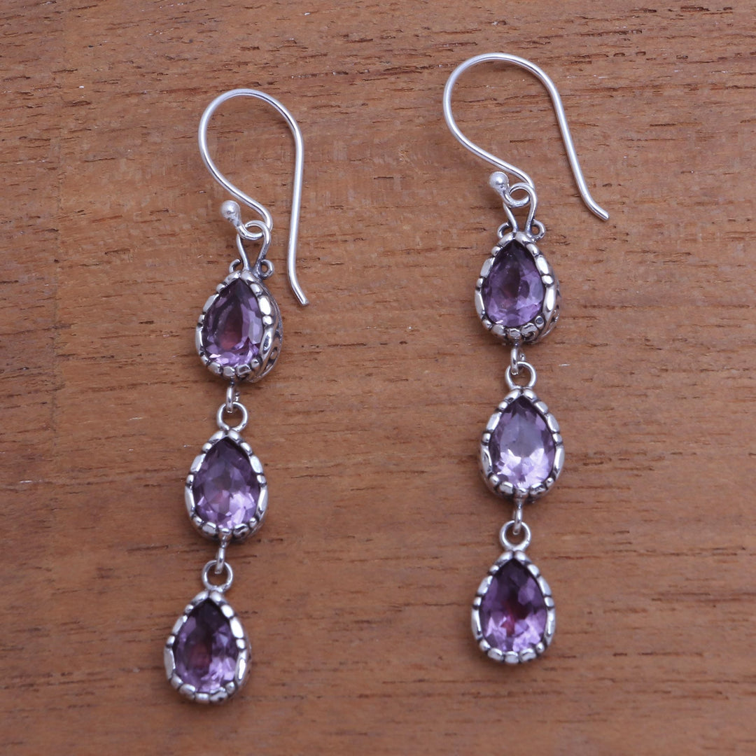 4-Carat Teardrop Amethyst Dangle Earrings from Bali - Eternity Drop