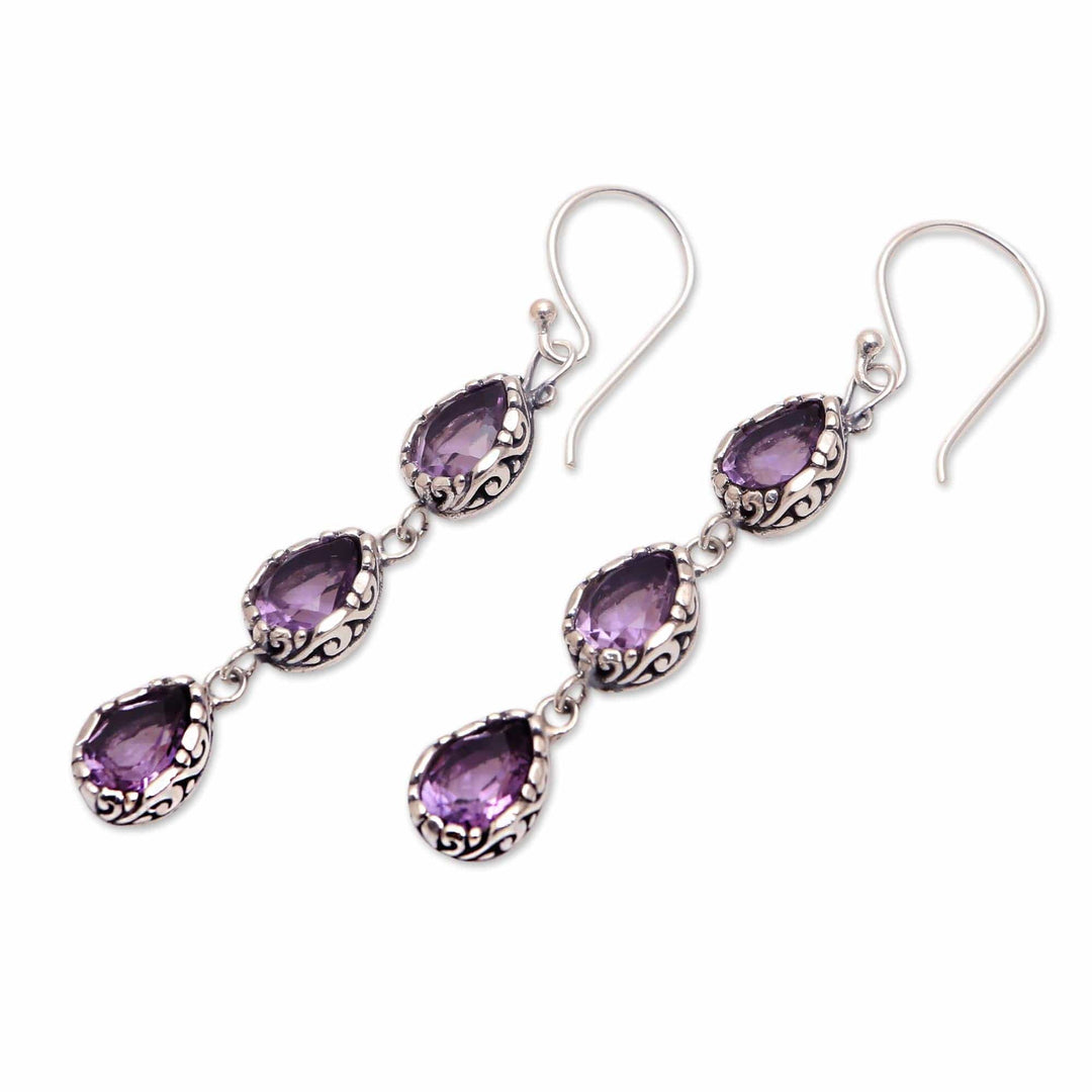 4-Carat Teardrop Amethyst Dangle Earrings from Bali - Eternity Drop