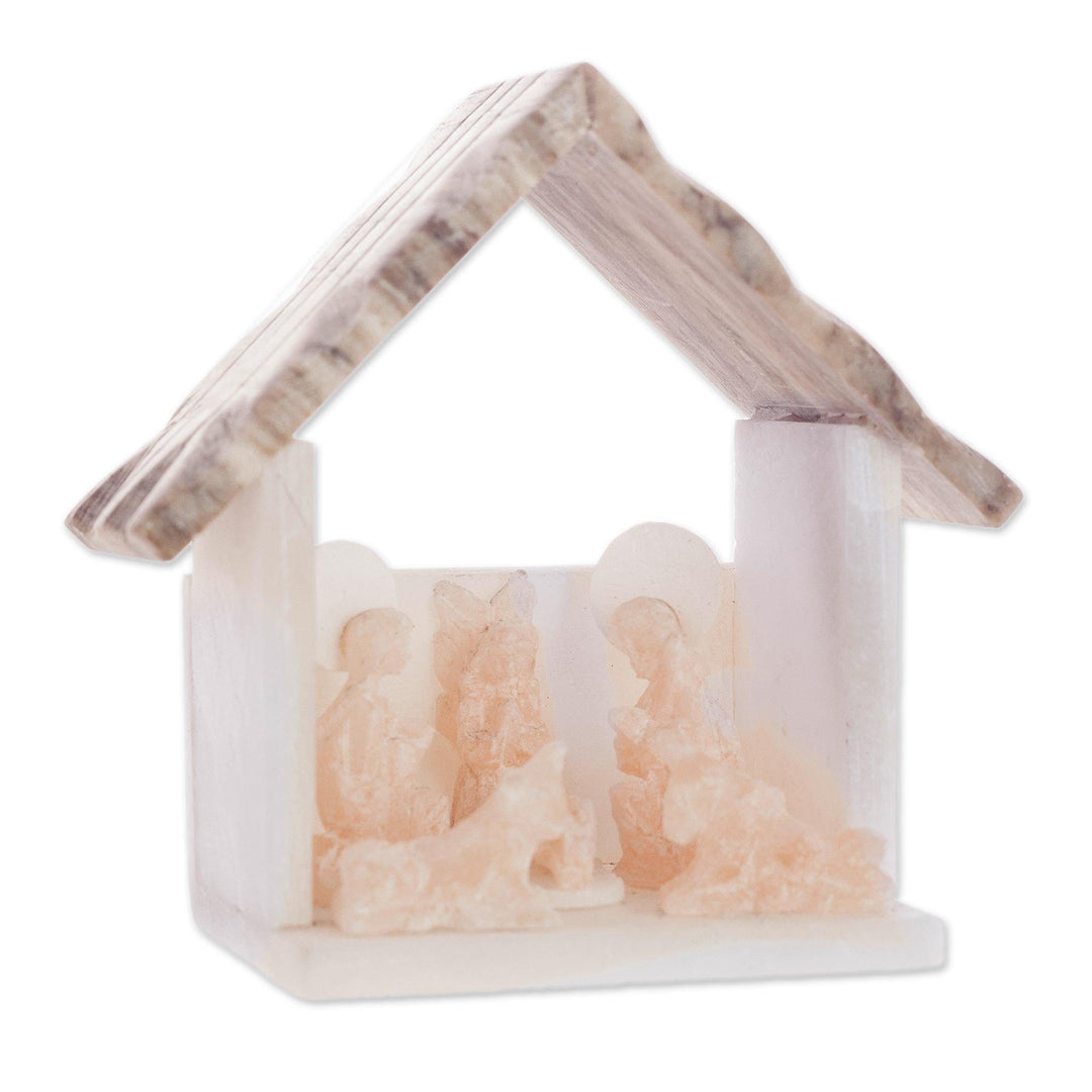 Hand-Carved Alabaster Mini Nativity Scene Sculpture - Nativity Manger