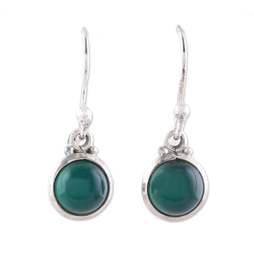 Round Green Onyx Dangle Earrings from India - Happy Glow