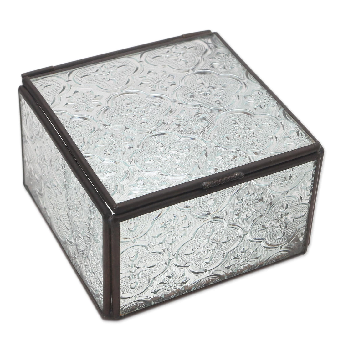 Handmade Glass and Brass Decorative Box in Blue from Java - Regal Treasure