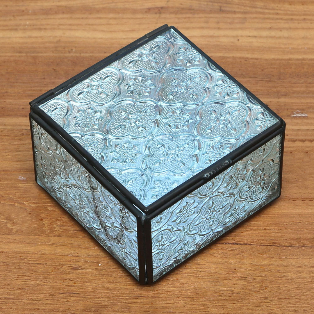 Handmade Glass and Brass Decorative Box in Blue from Java - Regal Treasure