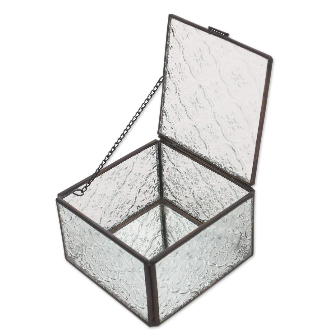 Handmade Glass and Brass Decorative Box in Blue from Java - Regal Treasure