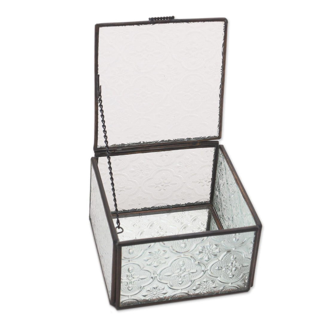 Handmade Glass and Brass Decorative Box in Blue from Java - Regal Treasure