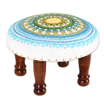 Floral Embroidered Cotton Stool from India - Rajasthani Mandala